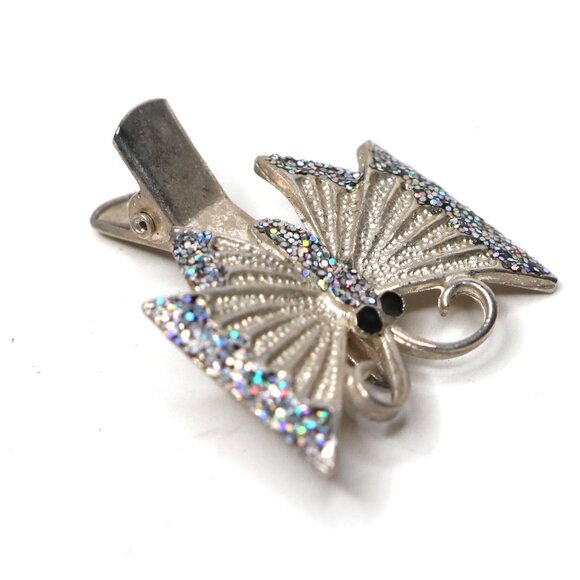 Mini Y2K Butterfly Alligator Clip Silver Tone Glitter Metallic Hair Accessory - Picture 6 of 9